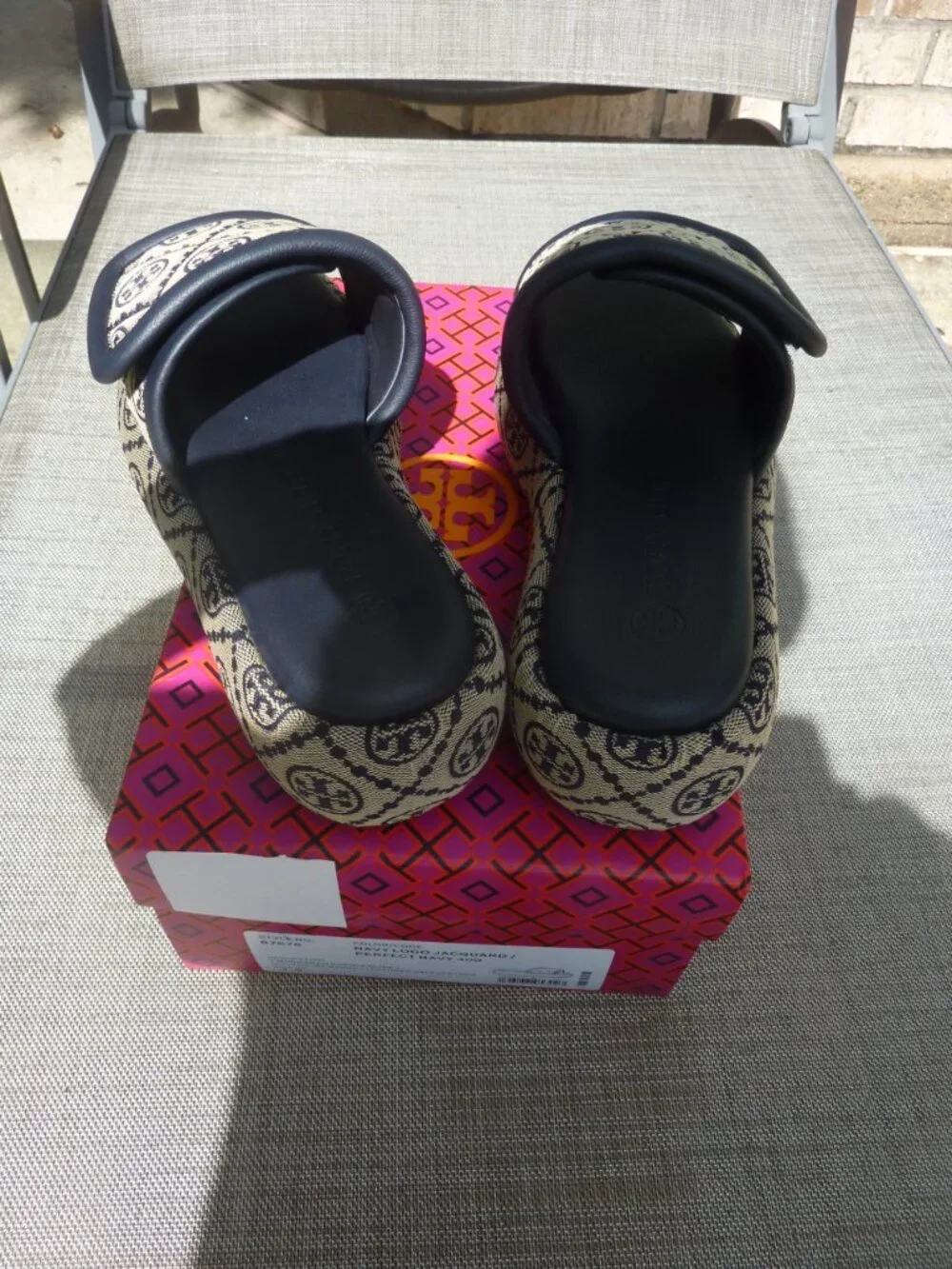 Tory Burch Navy Logo Jacquard Bubble Slides